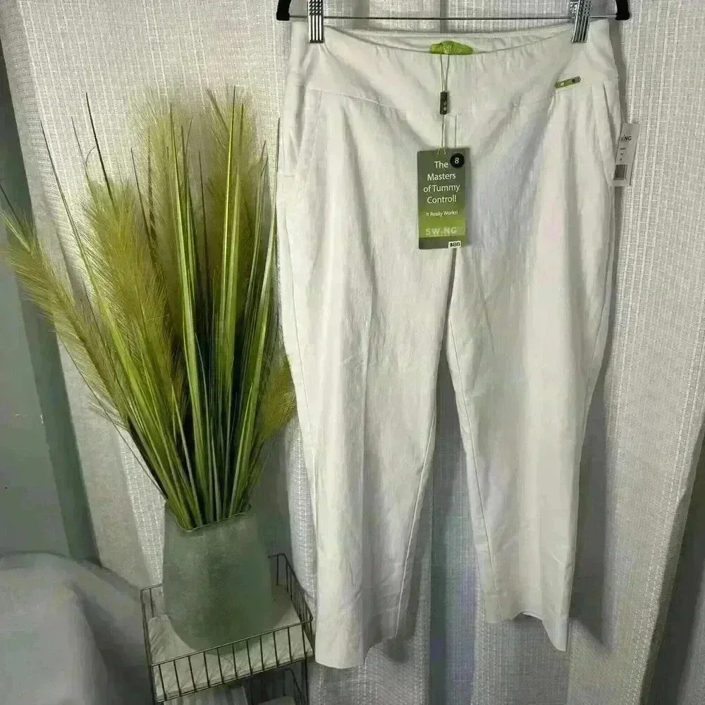Nwt Pga Masters Swing Womens 8 White Golf Pants B3000w Tummy Control